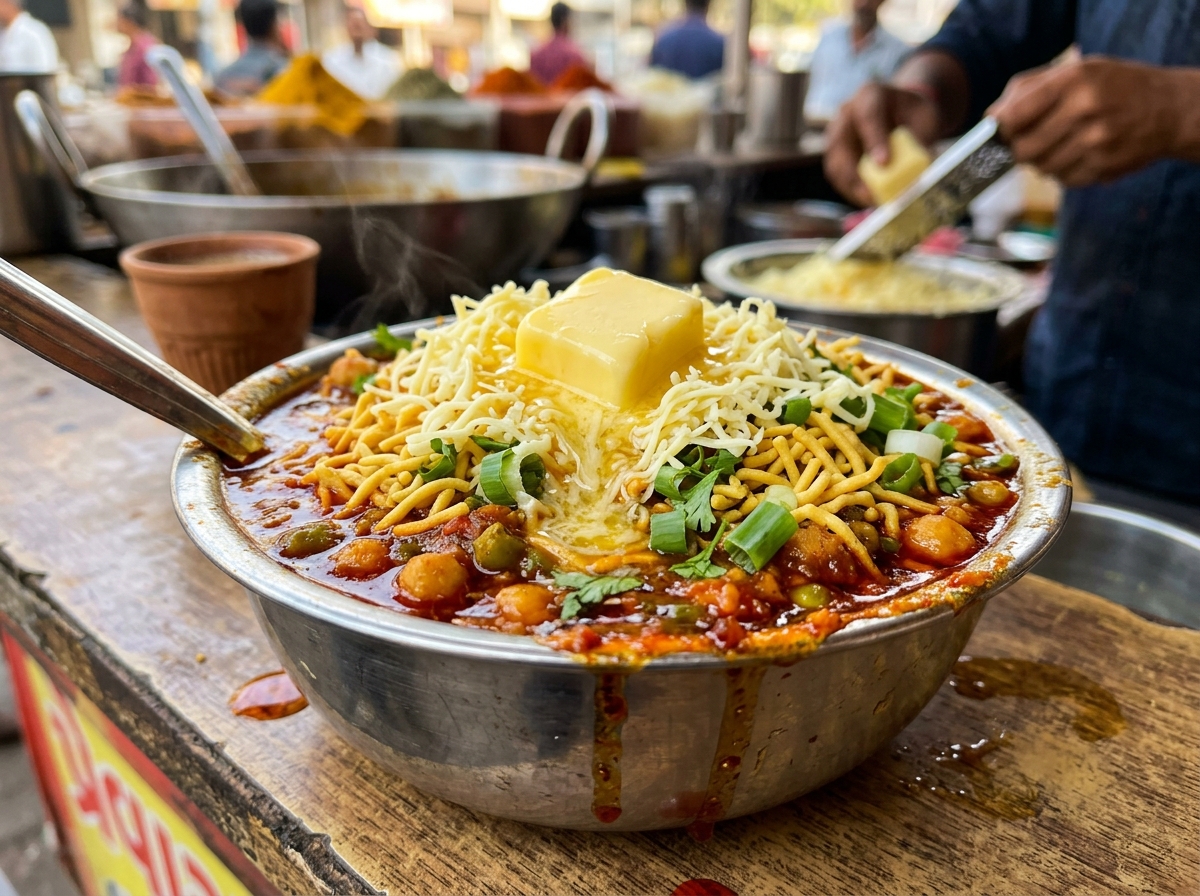 Jay Mahakali Sev Usal authentic bowl with melting butter